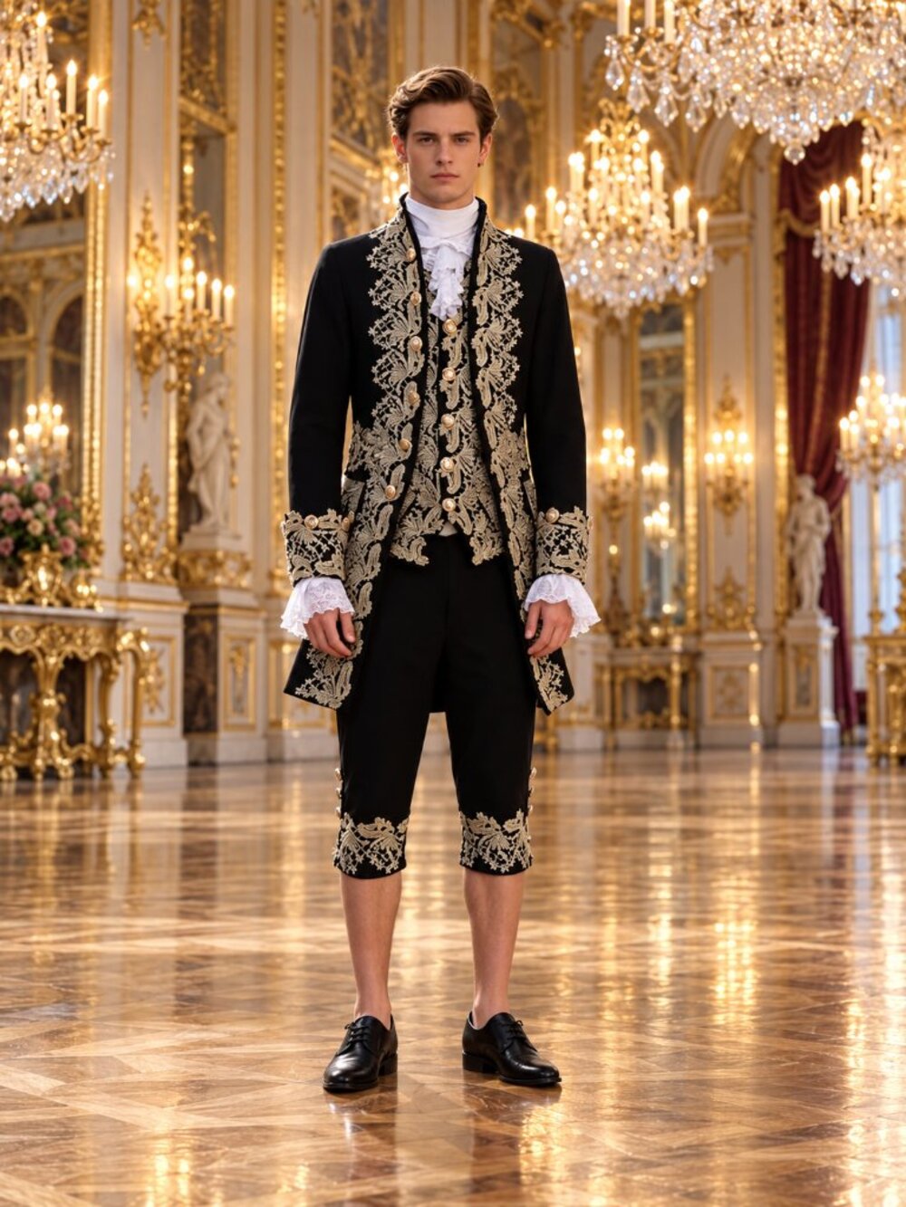 NEW 18th-Century Rococo-Style Gentleman's Black & Gold Suit XXL